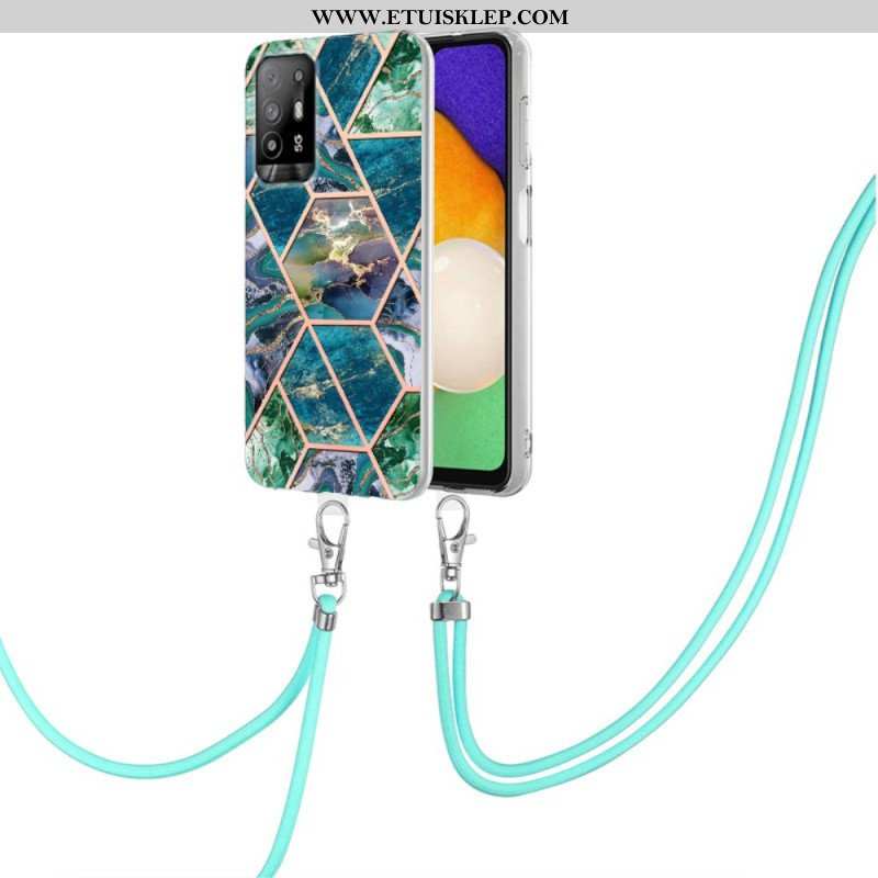 Etui do Oppo A94 5G Marmurowy Geometryczny Z Paskiem